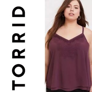 TORRID Sophie Chiffon Embroidered Swing Cami Tank Top Blouse Eggplant Size 3